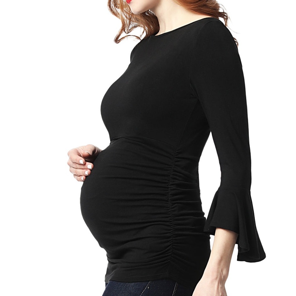 Ruched Black Maternity Top-Size Small NWT. Kimi + Kai